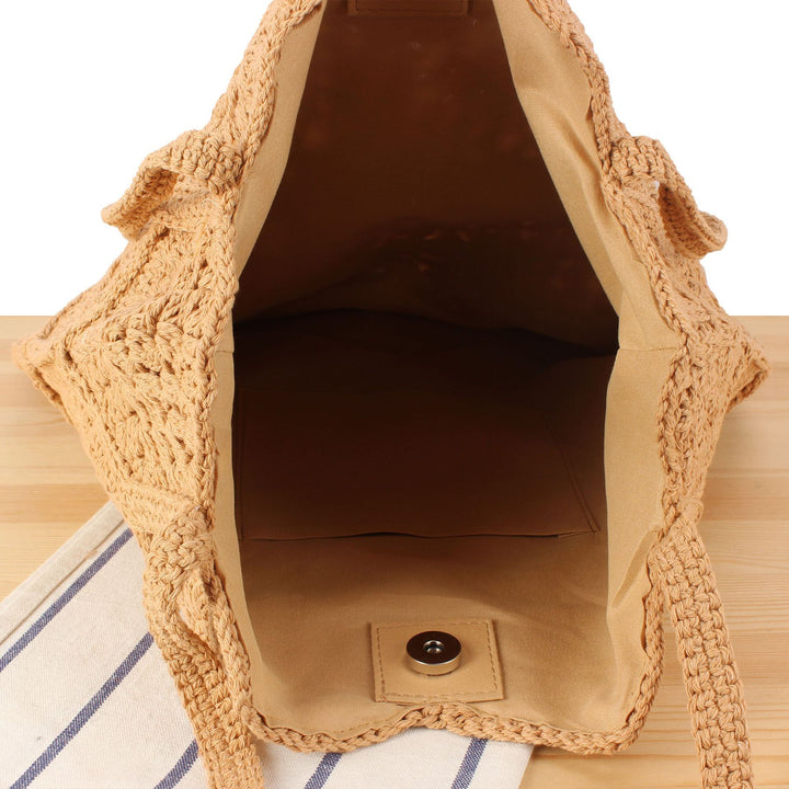 Handcrafted macrame tote bag with unique honeycomb pattern Bowlift