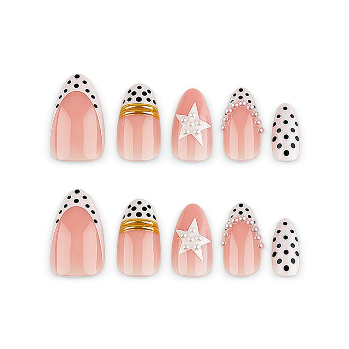 Stylish Star and Dot Design Artificial Nails Bowlift