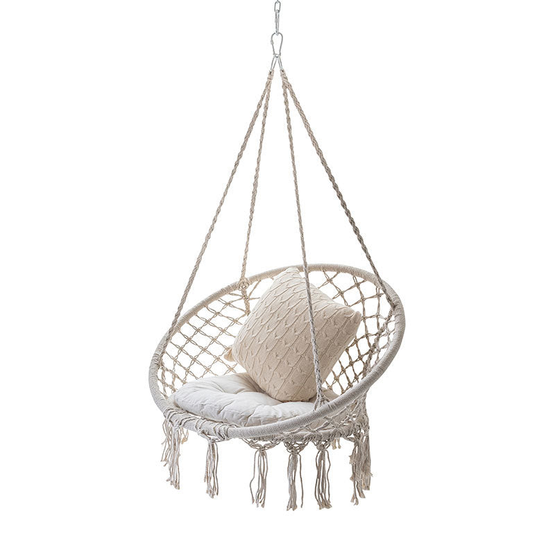 Macrame hanging swing chair boho woven fringe indoor outdoor hammock seat Bowlift