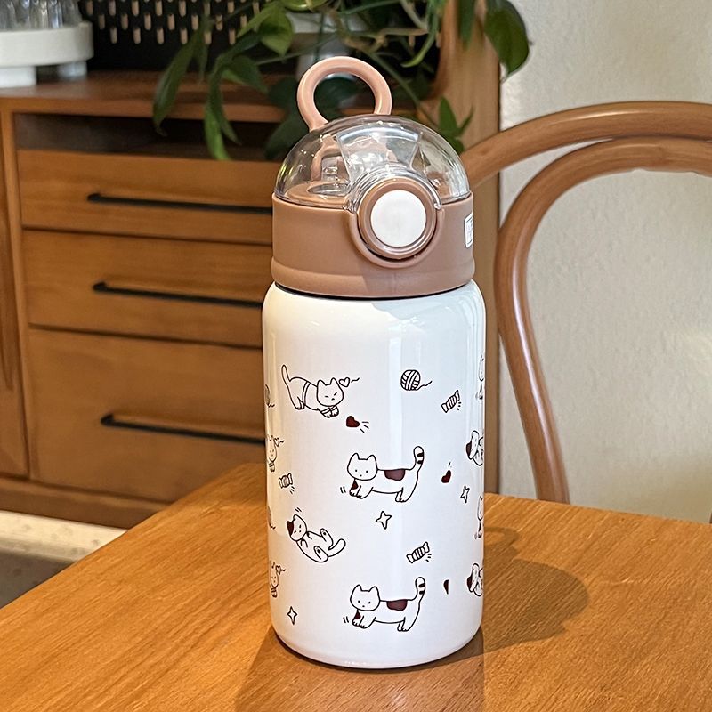 Unisex water bottle Bowlift with funny cat pattern and practical lid