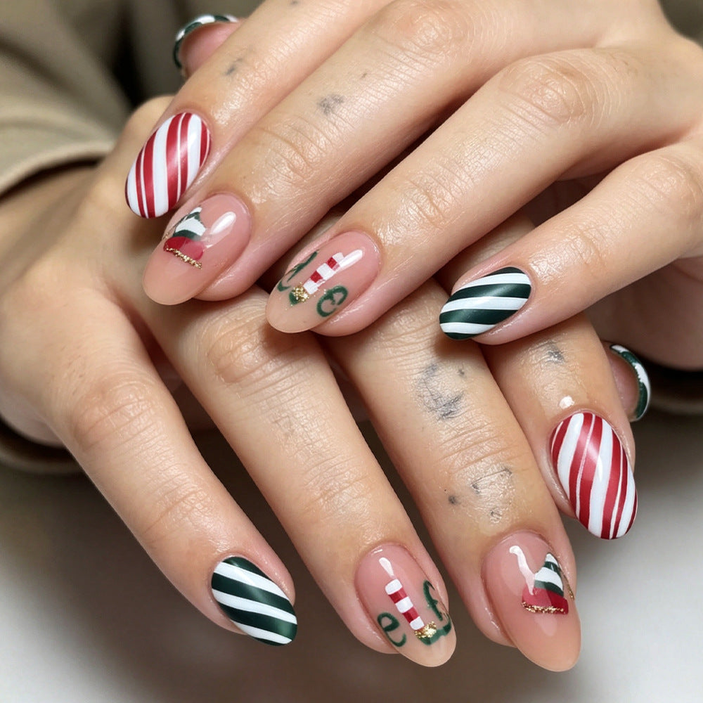 Festive Christmas-Themed Press-On Nail Art Bowlift