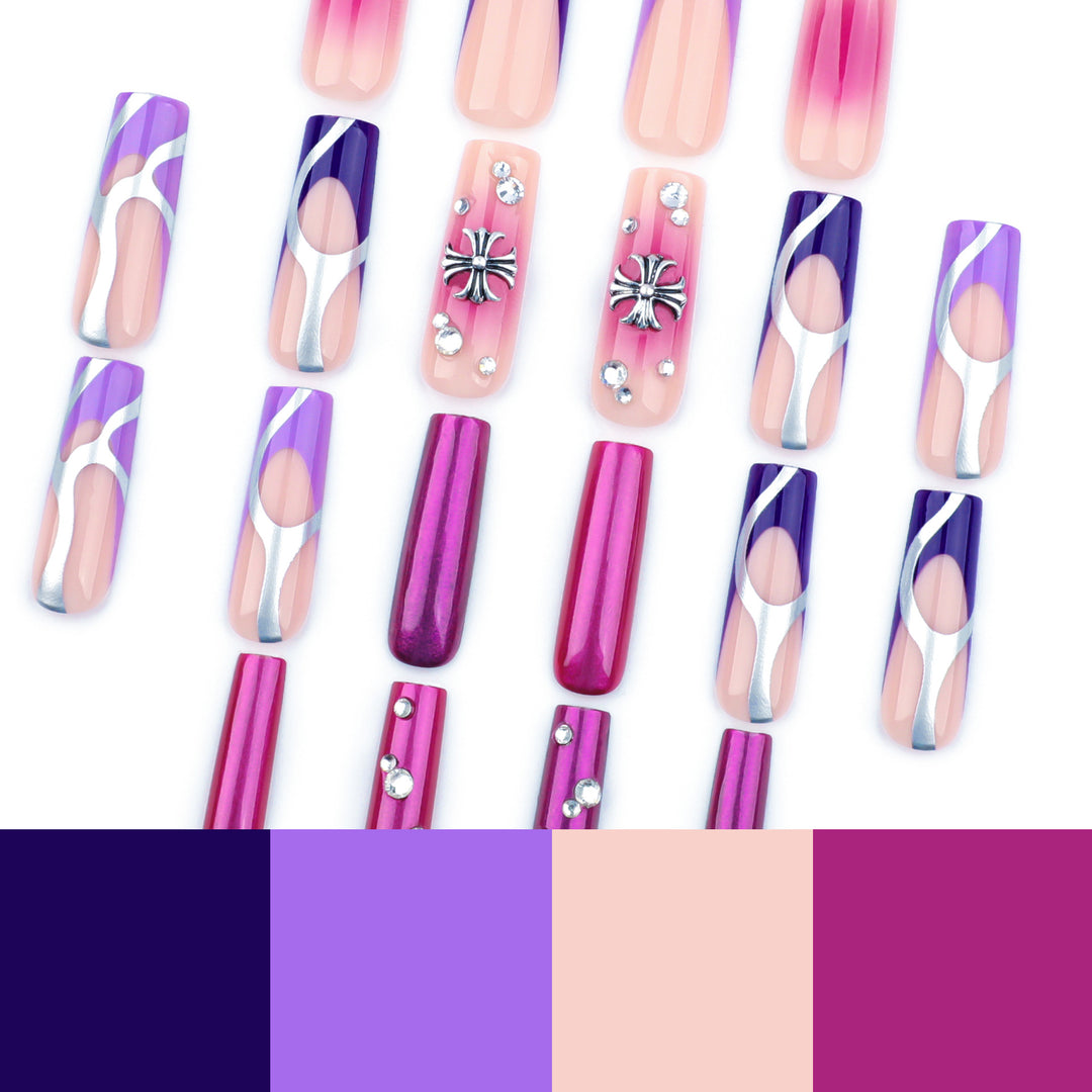 Artistic nail extensions with glitter and flower motifs Bowlift