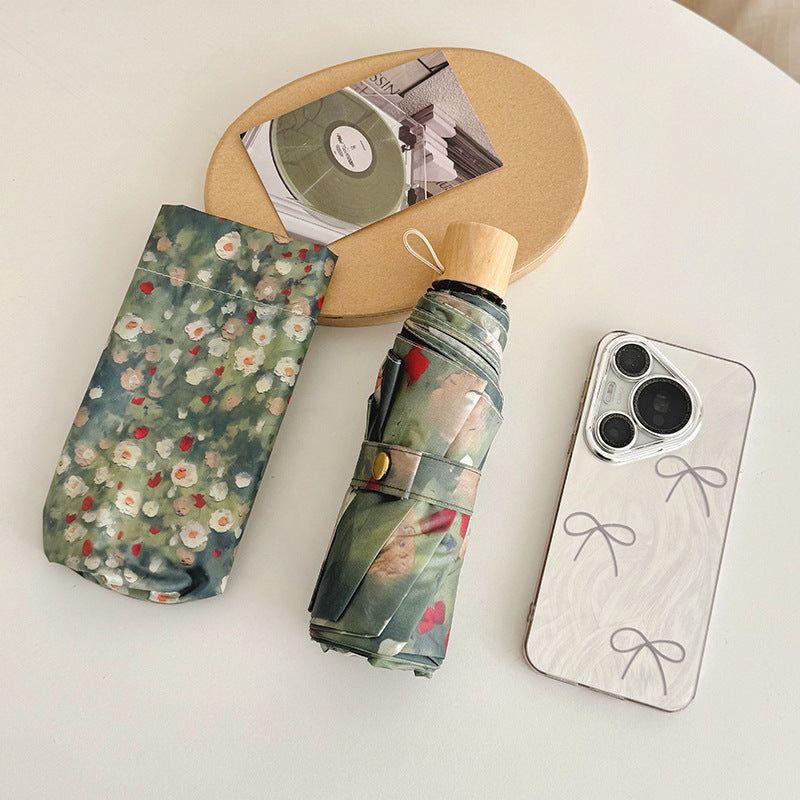 Ladies Folding Umbrella with Floral Design Bowlift
