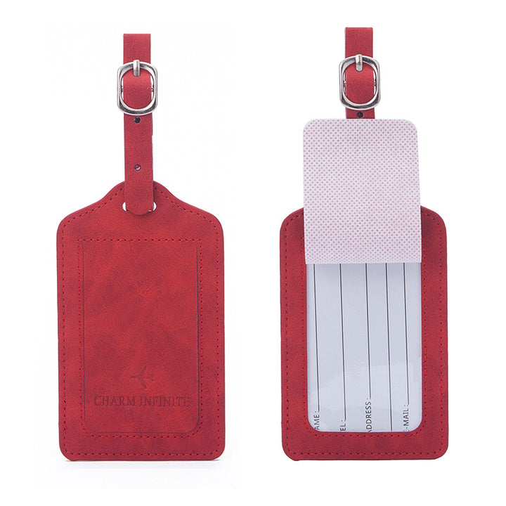 vintage leather luggage tag with transparent ID window and adjustable buckle strap Bowlift