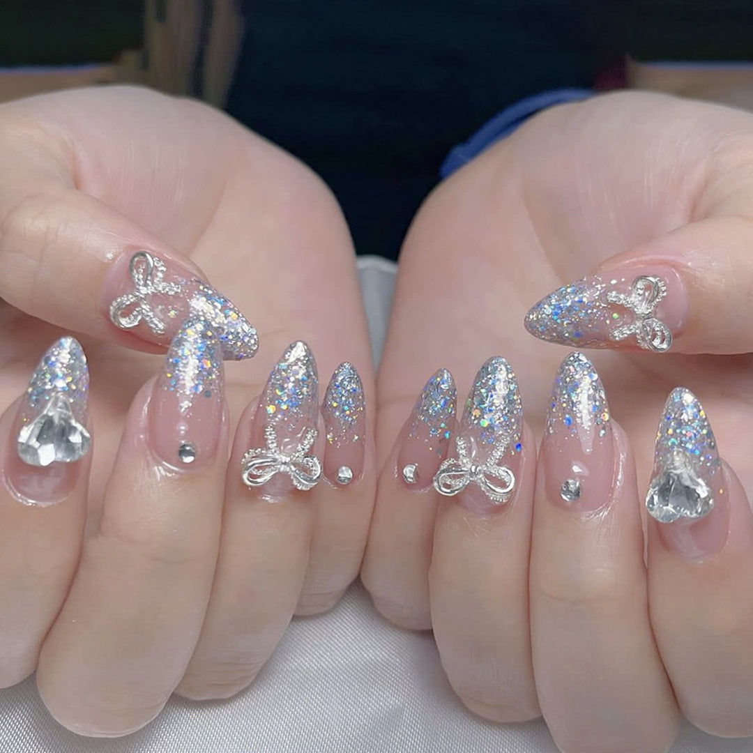 Glittering Rhinestone Accent Nail Art Extensions Bowlift