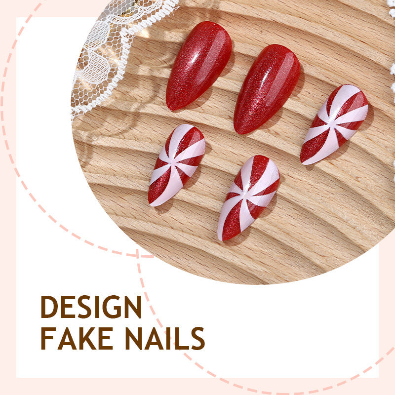 Art nail set with festive candy cane design Bowlift