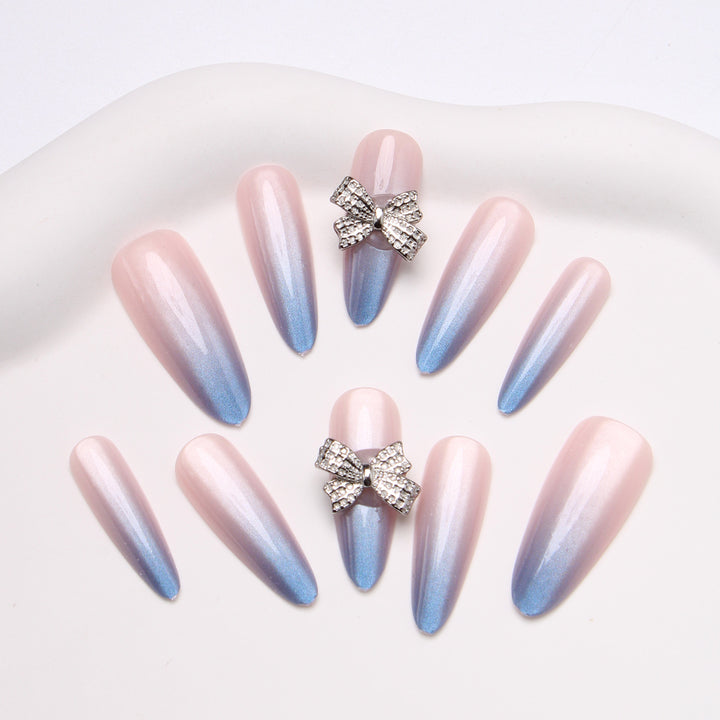 Elegant Stiletto Press-On Nails with Rhinestone Bows Bowlift
