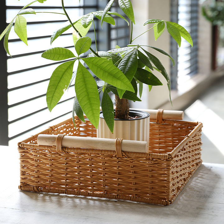 Unisex Practical Storage Basket with Wooden Handles Bowlift
