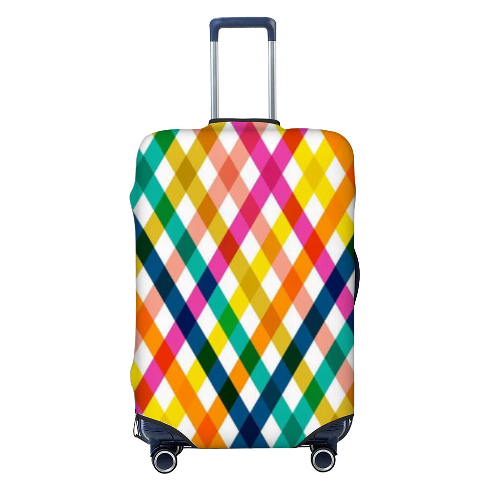Unisex nan elastic luggage cover with geometric design, stretchable polyester-spandex fabric, zipper opening and non-slip inner securement for trolley Bowlift