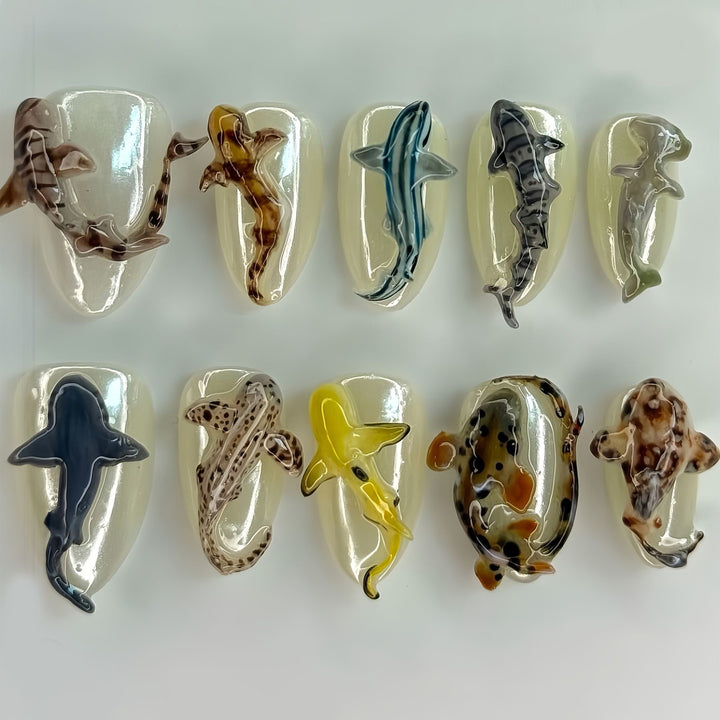 Artistic Shark-Themed Nail Art Extensions Bowlift