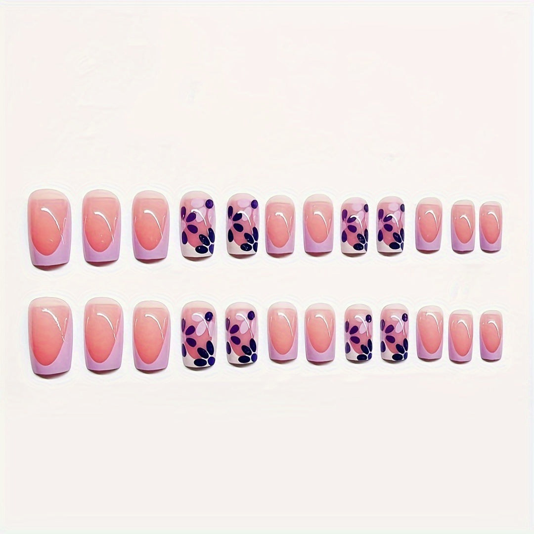 Decorative Press-On Nail Art Set with Floral Design Bowlift