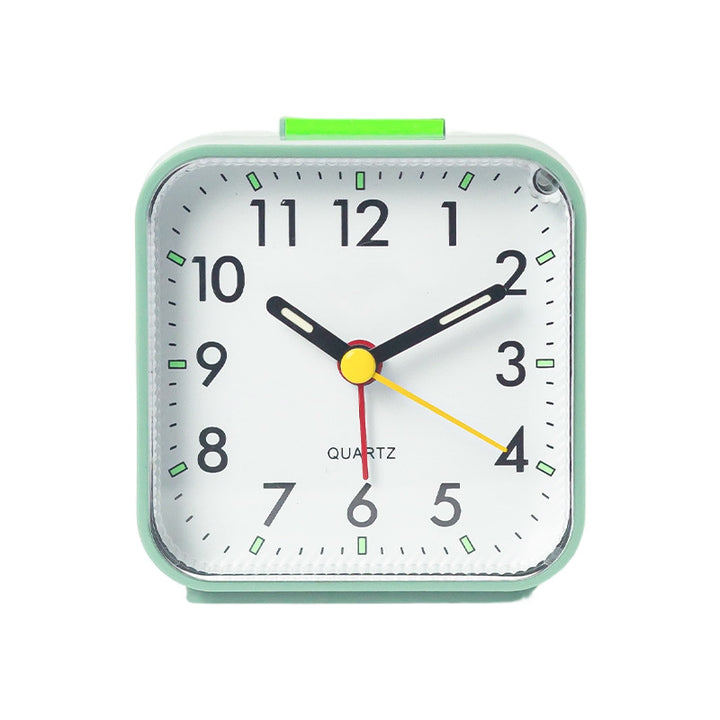 Square Analog Quartz Alarm Clock with Silent Sweep Movement Bowlift