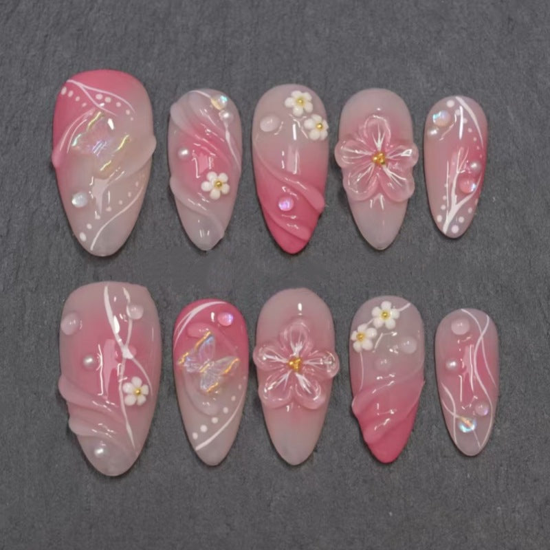 Artistic Floral and Star-Embellished Press-On Nail Set Bowlift