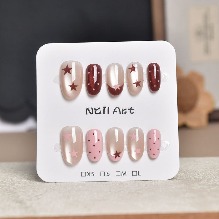 Artistic Star-Embellished Press-On Nail Set Bowlift