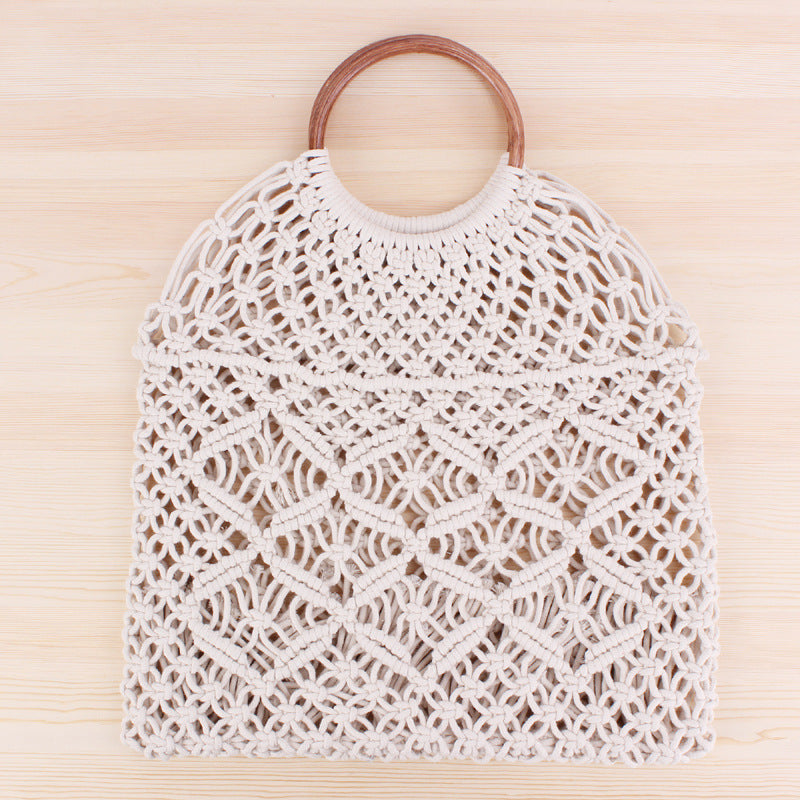Macrame Tote Bag with Double-Layer Inner Pocket Bowlift