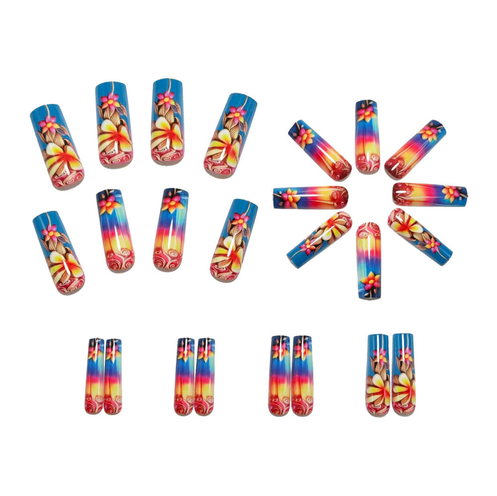 Artificial nails with floral 3D applications and gradient Bowlift