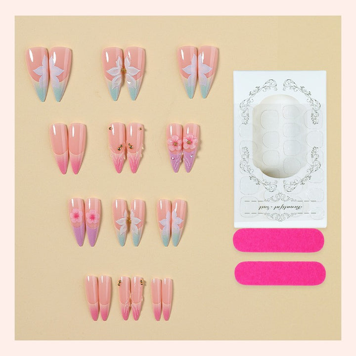 Artificial nail set with elegant flowers and delicate color gradients Bowlift