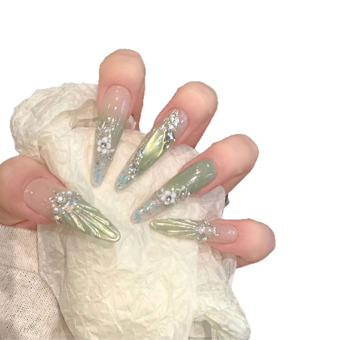 Floral Accented Stiletto Press-On Nails Bowlift