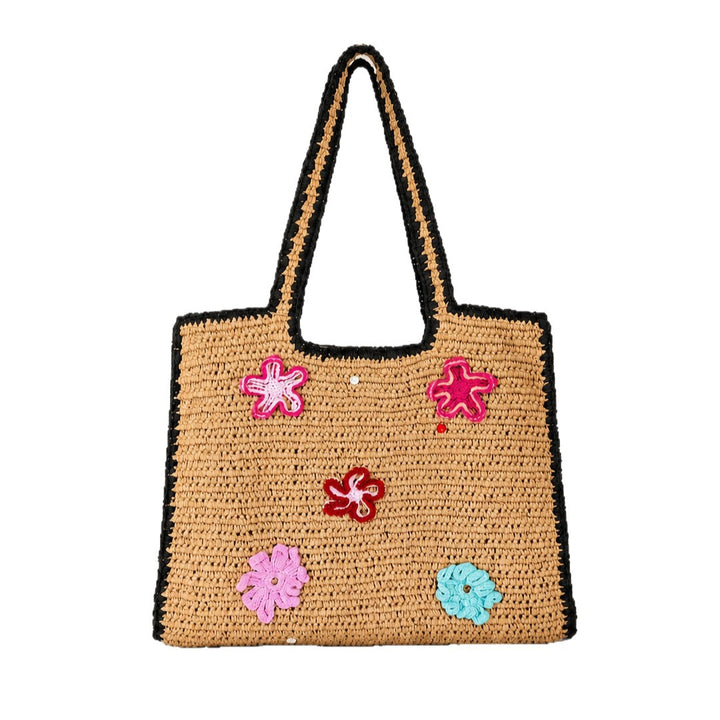 Handmade straw bag with flower appliqués Bowlift