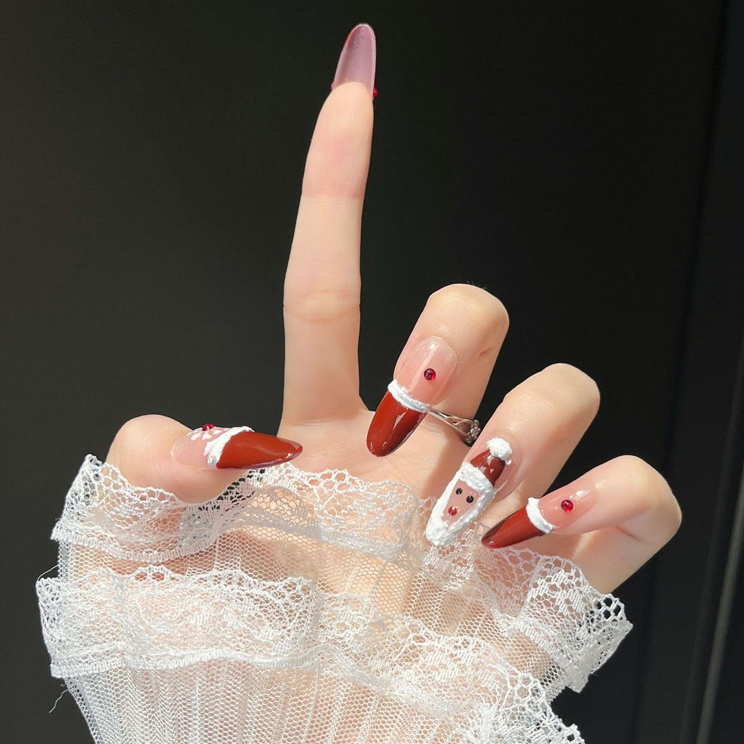 Festive Character-Themed Press-On Nail Art Bowlift