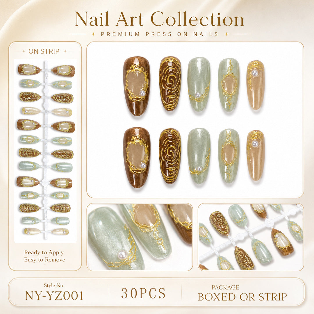 Premium Press-On Nails with Metallic Shine Bowlift