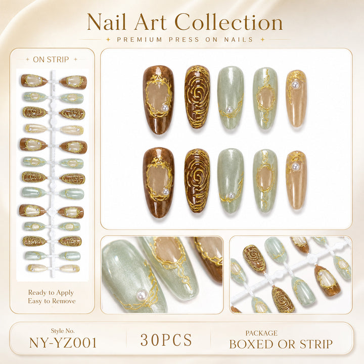 Premium Press-On Nails with Metallic Shine Bowlift