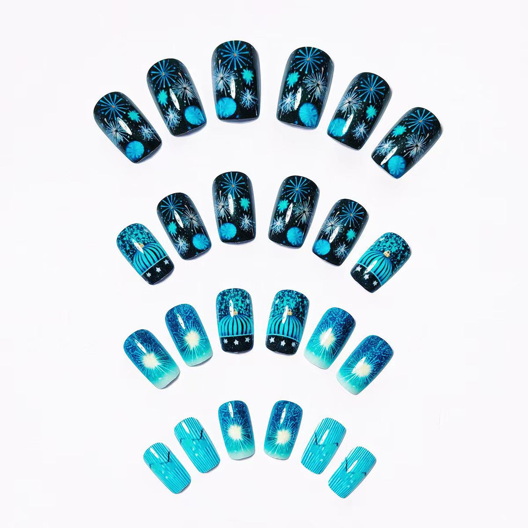 Artificial nails with festive fireworks design Bowlift