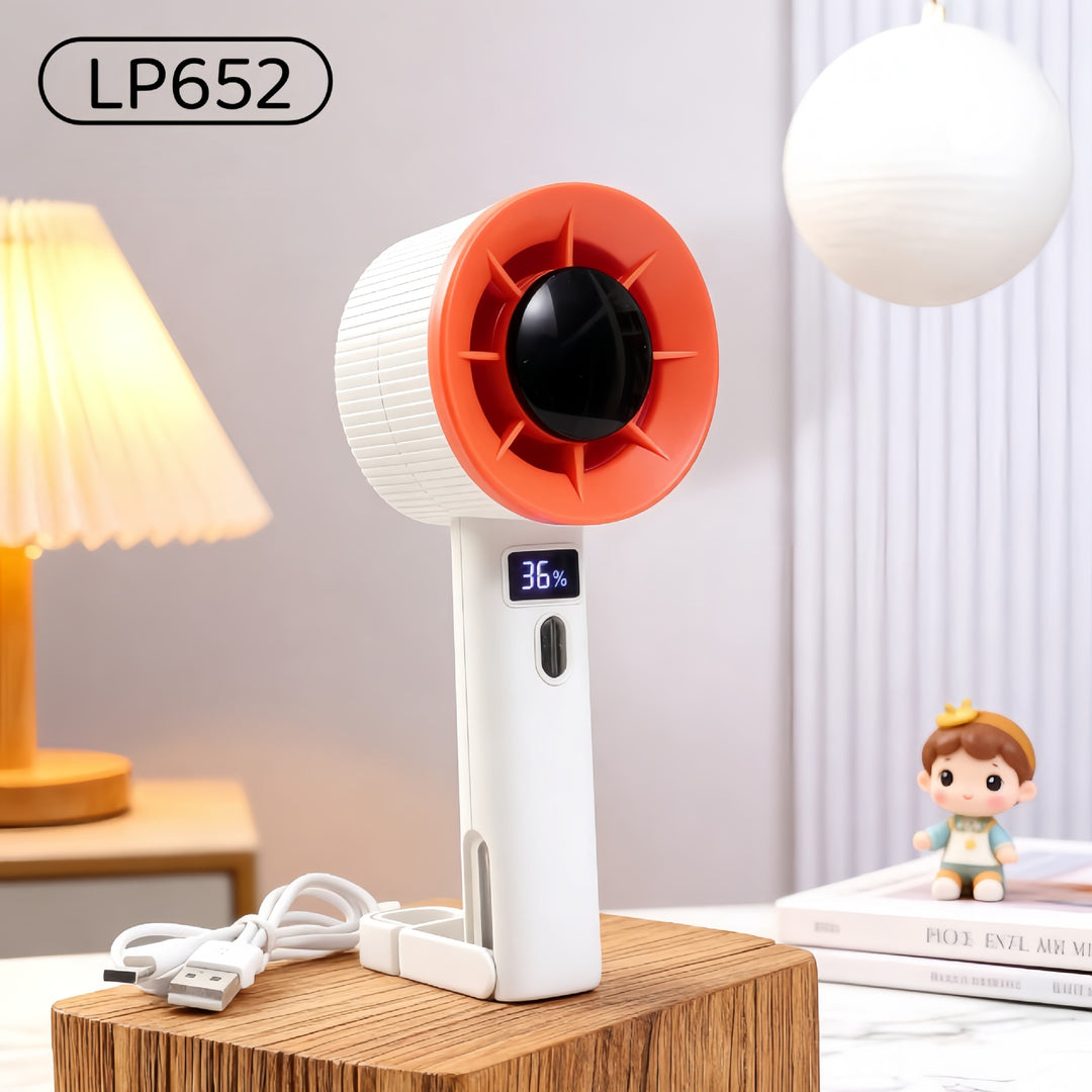 Ladies Portable Hand Fan with LCD Display and USB Charging Function Bowlift