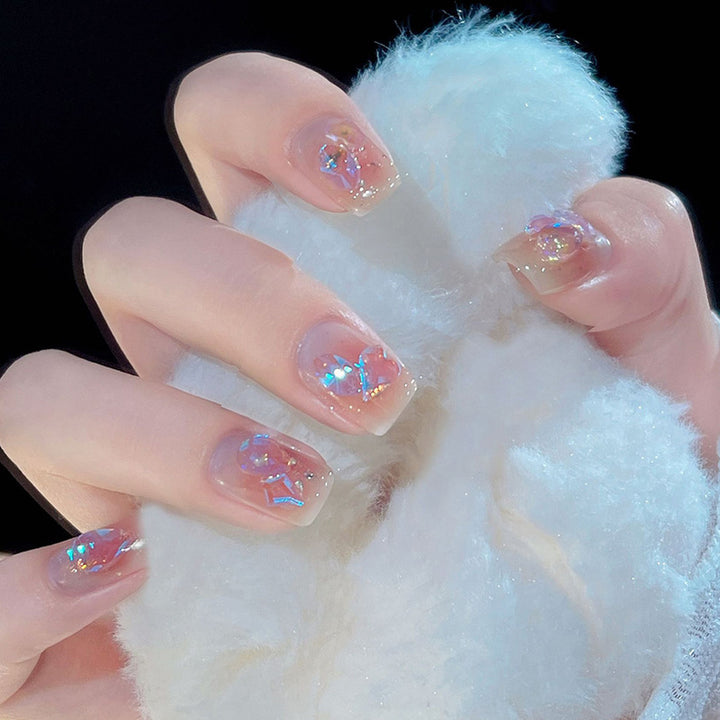 Press-On Nail Design Set with Artistic Holographic Elements Bowlift