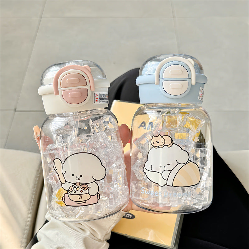 Women's water bottle with integrated fruit infuser and practical flip opening Bowlift