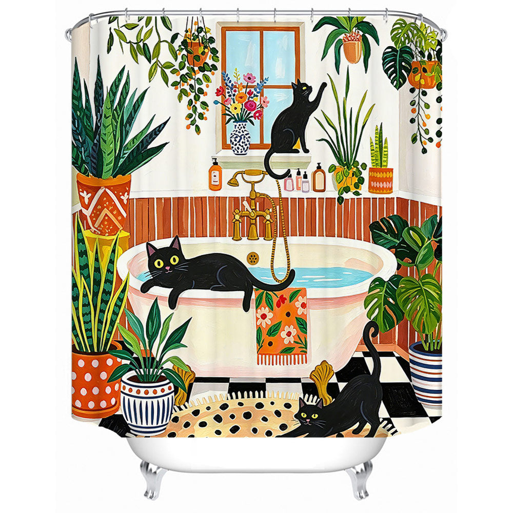 Cat-Themed Bathroom Shower Curtain Bowlift