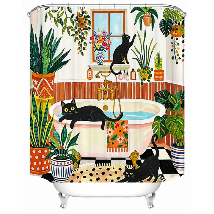 Cat-Themed Bathroom Shower Curtain Bowlift