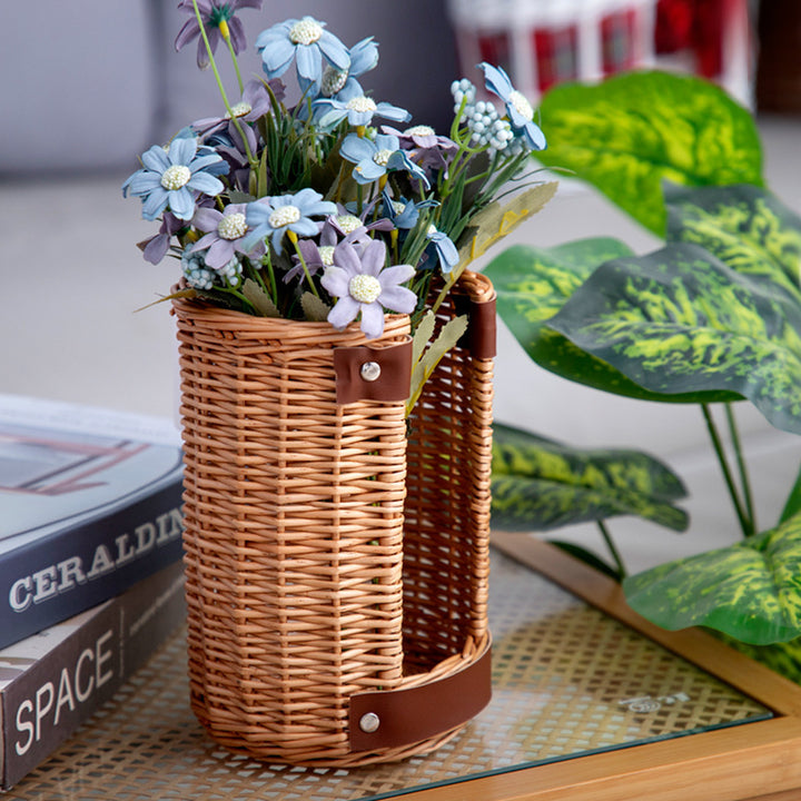 Handcrafted storage basket with leather handles