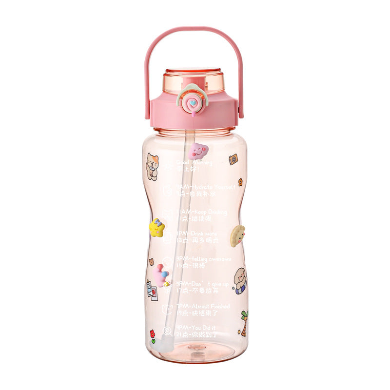 Women’s water bottle with integrated time marking and practical carrying handle Bowlift