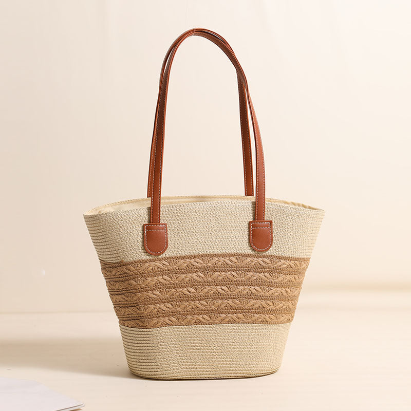 Elegant Bast Tote Bag with Leather Accents Bowlift