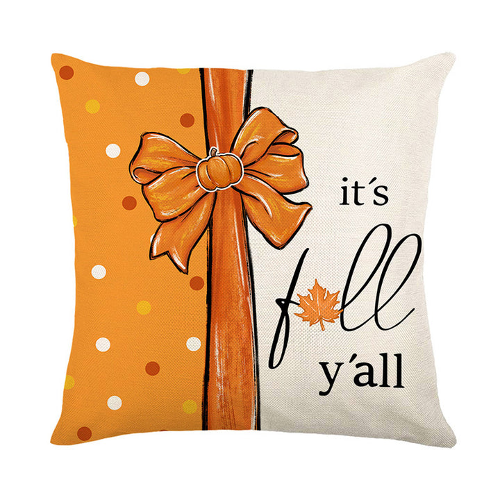 Fall Harvest Rustic Checkered Square Accent Pillow with Pumpkin Illustration