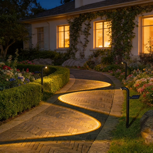 Decorative Solar Pathway Projection Lights With Adjustable Curved Head Stake Mount Bowlift