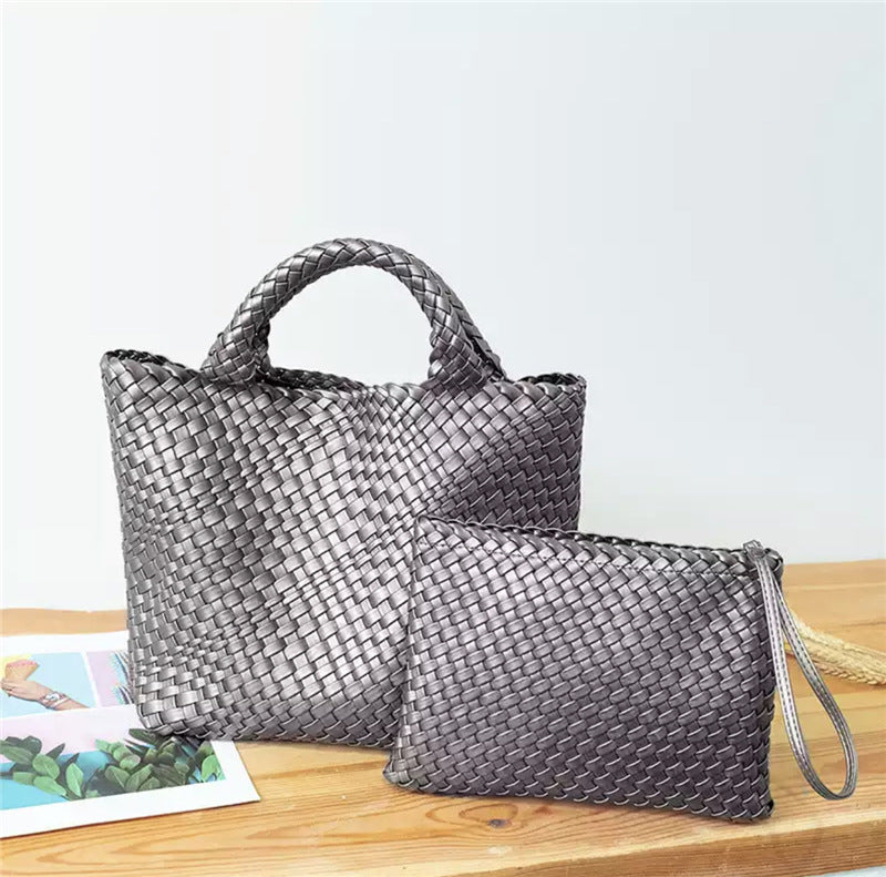 Elegant Braided Handbag with Removable Clutch Bowlift