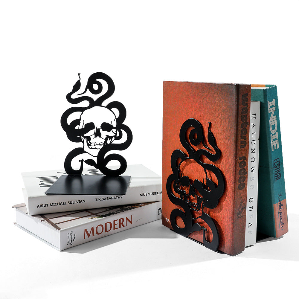 Artistic Skull and Snake Decorative Bookends