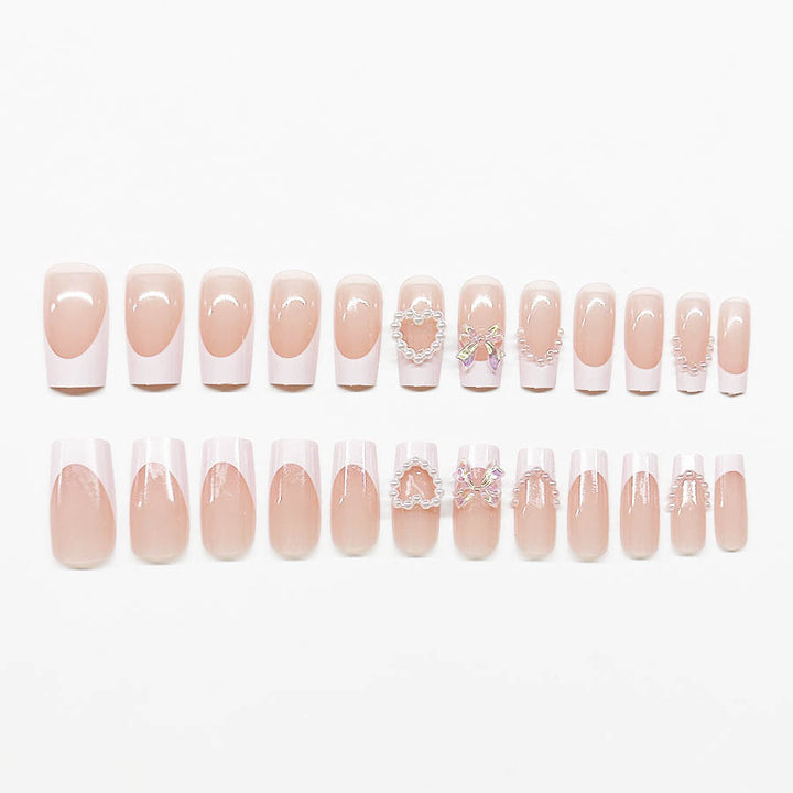 Acrylic nail set with elegant pearl and 3D flower decorations Bowlift