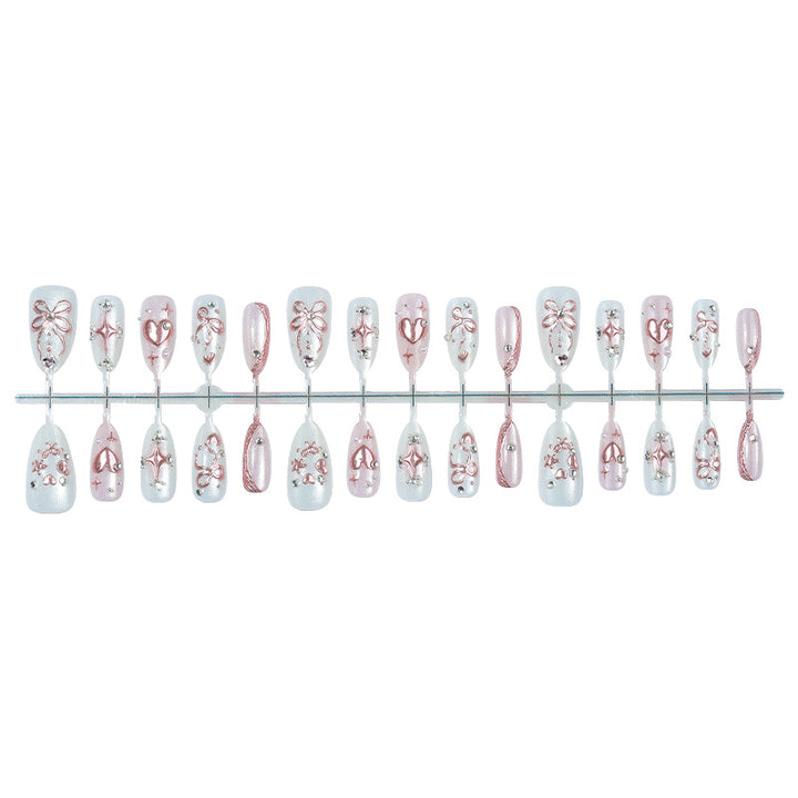Decorative Press-On Nail Art Set with Floral and Gem Accents Bowlift