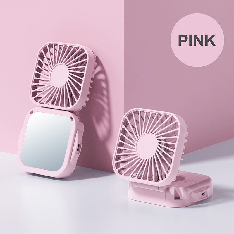Cooling portable rechargeable folding mini fan with mirror and adjustable swivel stand Bowlift