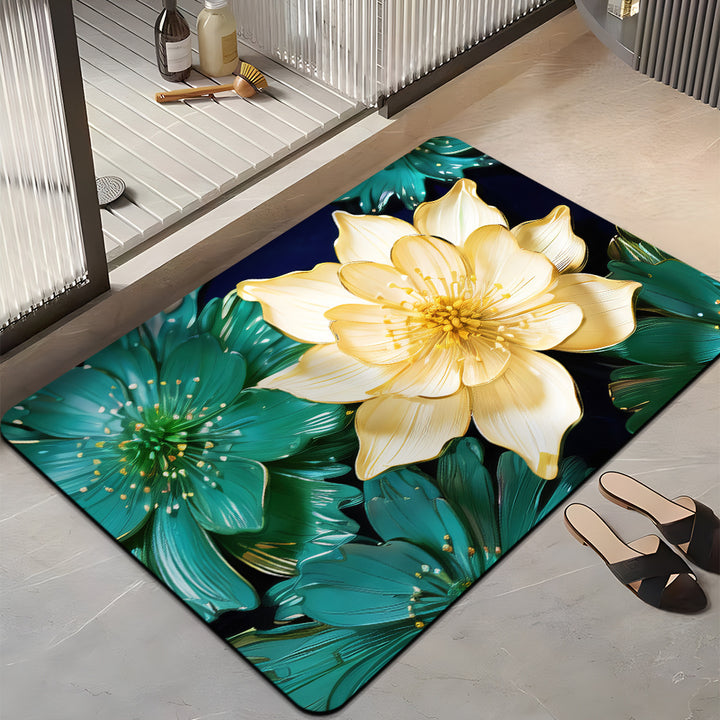 Floral-Themed Plush Bath Mat Bowlift
