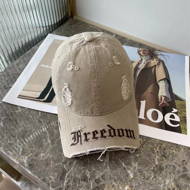Women's Distressed Freedom Embroidered Baseball Cap Bowlift