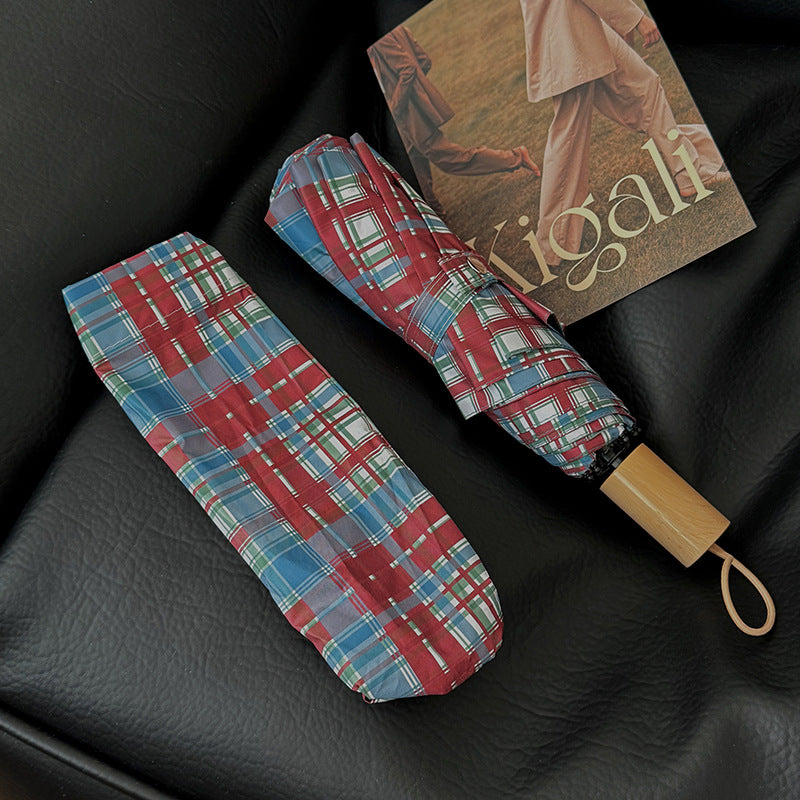 Women's Folding Umbrella in Modern Check Pattern Bowlift