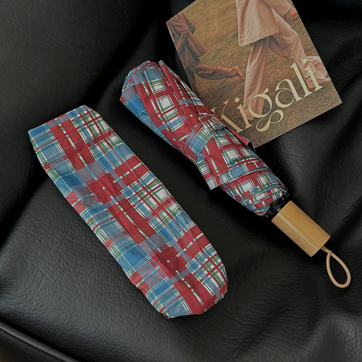 Women's Folding Umbrella in Modern Check Pattern Bowlift