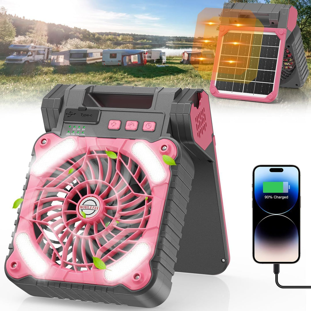Cooling portable rechargeable rugged worksite fan with LED floodlight and USB Type-C charging Bowlift