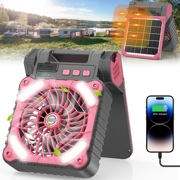 Cooling portable rechargeable rugged worksite fan with LED floodlight and USB Type-C charging Bowlift