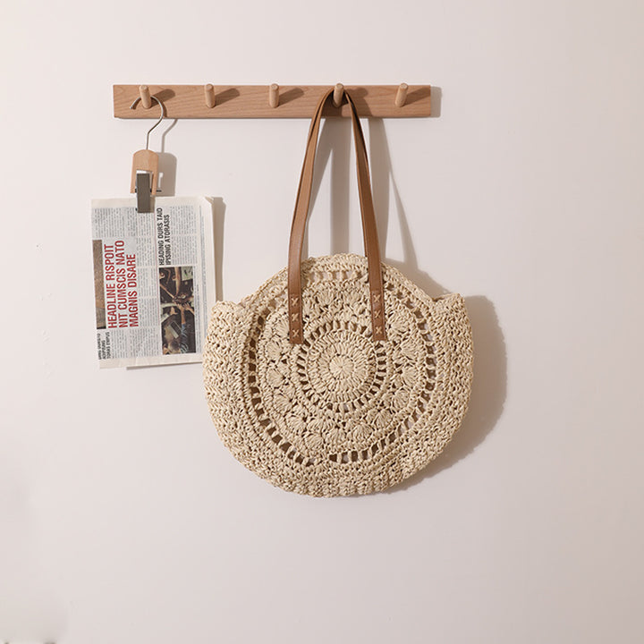 Handmade macrame tote bag with leather handles Bowlift