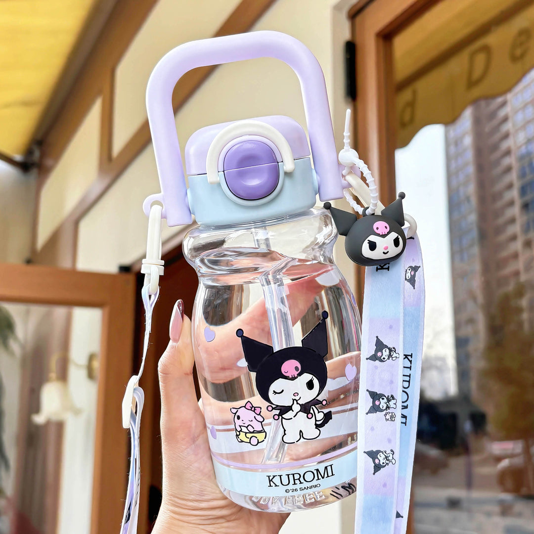 Women's water bottle with high-quality silicone carrying handle and playful character design Bowlift